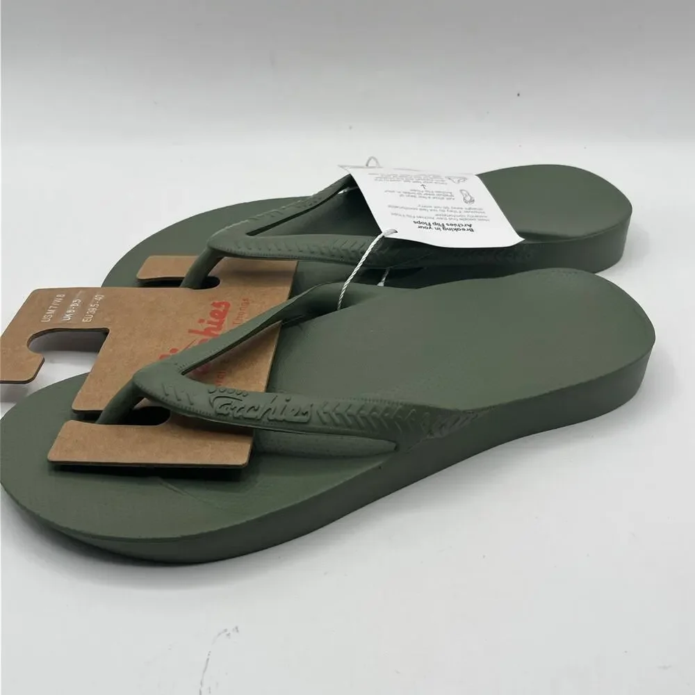 Archies Flip Flops Sandals Unisex Olive Green Arch Support Sz US M 7 W 8 NWT